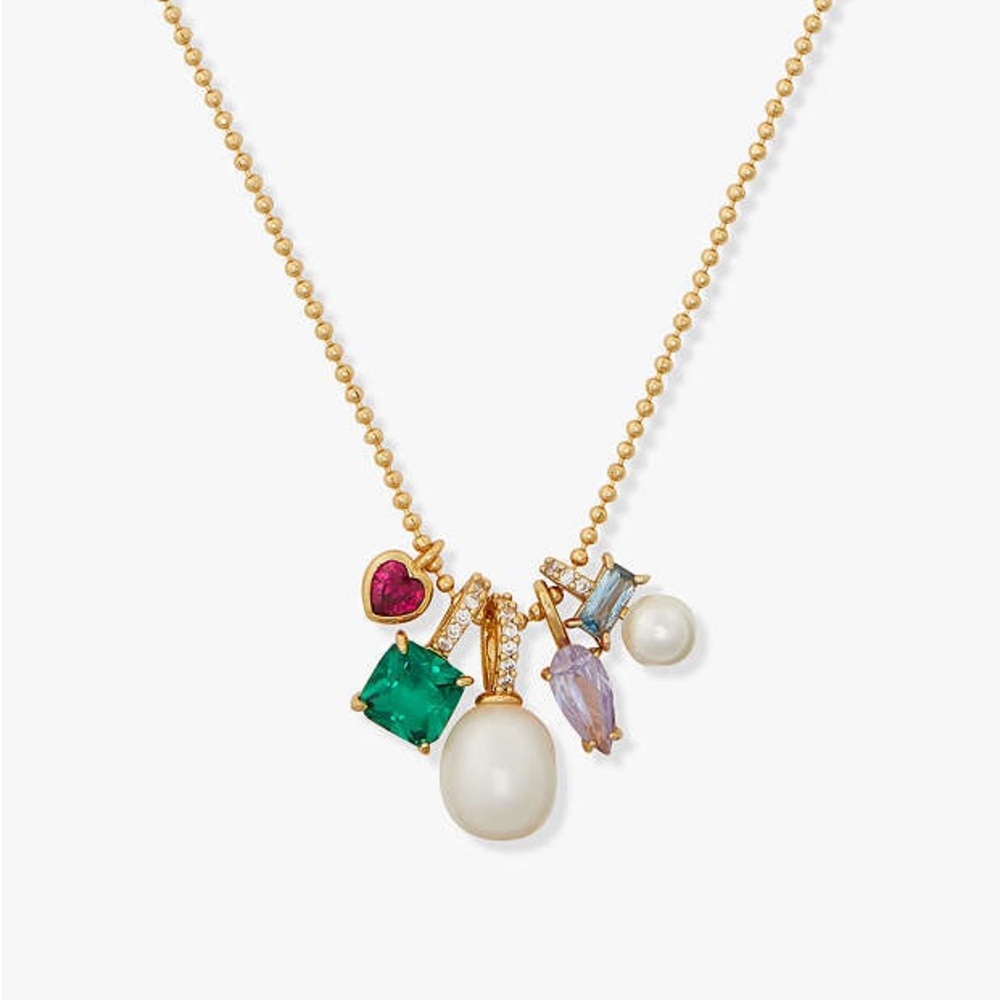 NWT Kate Spade Little Gem Charms Pendant Gold Tone Multi-Color Charm Necklace